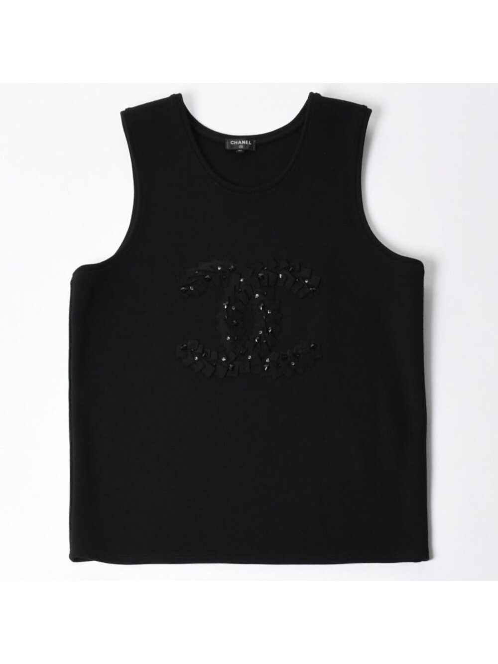 Chanel Tank Top Camellia CC Logo Wool Rhinestone Black